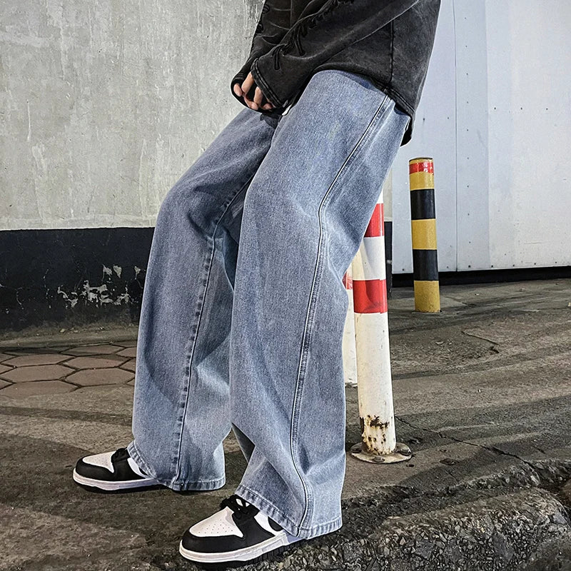 2024 New Streetwear Loose Jeans Men Korean Style Fashion Loose Straight Wide Leg Pants Men&
