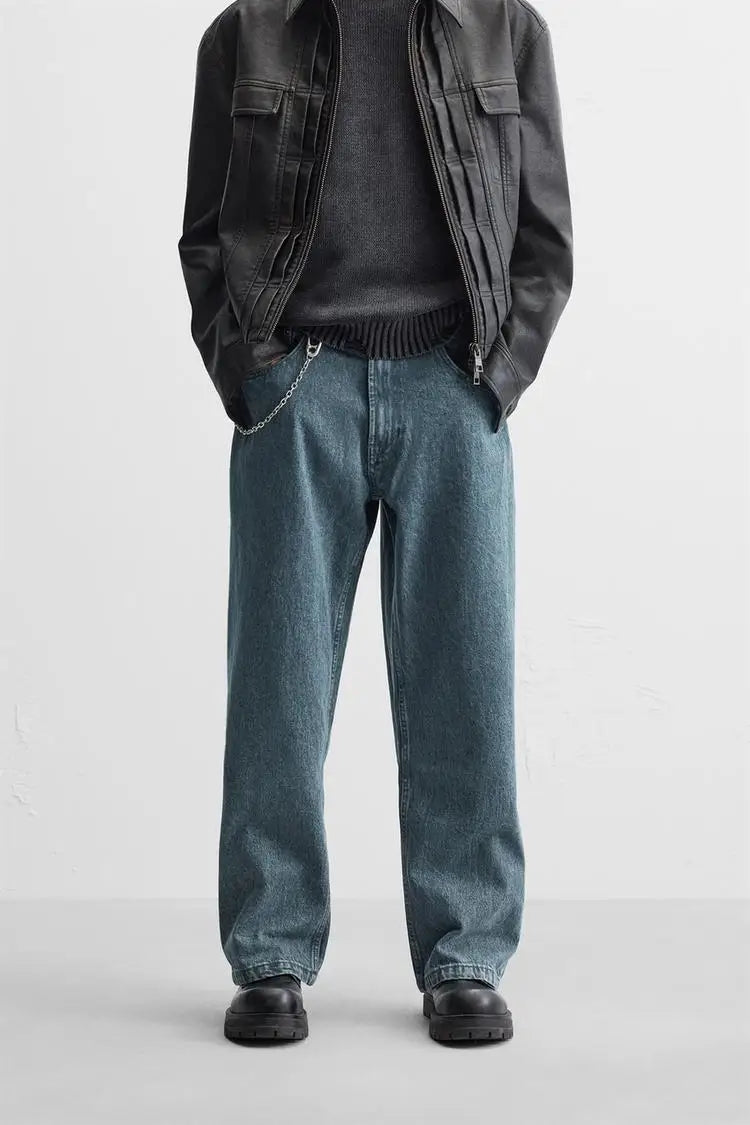 Men’s Retro Cotton Denim Jeans – Loose Fit Straight-Leg Casual Trousers, Comfortable and Wear-Resistant for Autumn & Winter