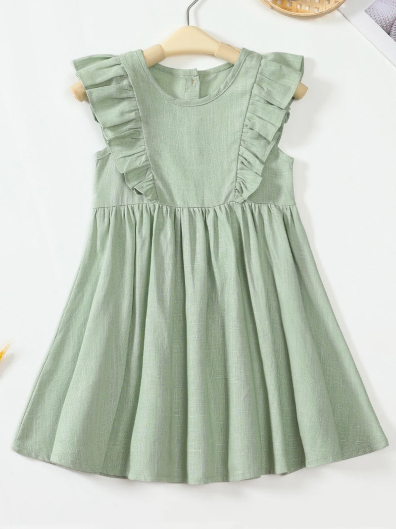 Tatiana Haven European & American Girls’ Summer Dress – Solid Color Cotton & Linen Casual Cute A-Line Outfit