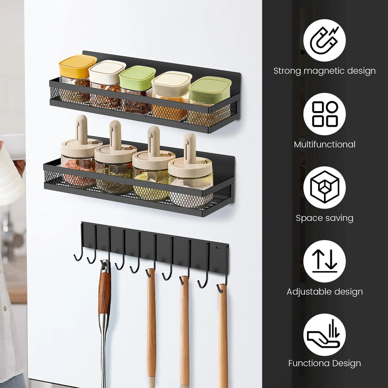 Magnetic Fridge Shelf Spice Storage Rack Multifunctional Hook Rack Seasoning Organizer for Kitchen and living room