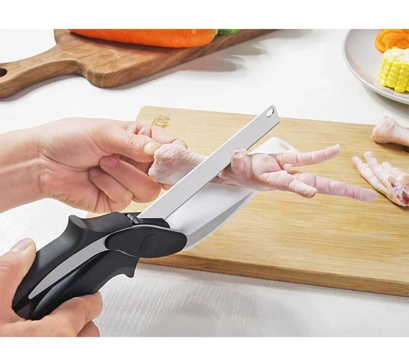 Stainless Steel Kitchen Scissors 2 In 1 Cutting Board Chopper Fruit Vegetable Multifunctional
