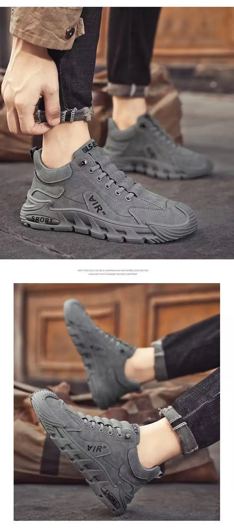 Men Chunky Sports Sneakers Spring Fashion Slip-on Men Casual Shoes Leather Waterproof Work Shoes for Men Anti-Slip Platform Shoe