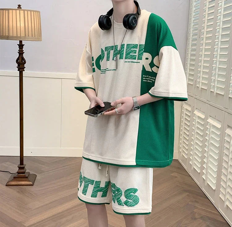 Men’s Alphabet Sportswear Set – Casual Jogging Tracksuit with T-Shirt and Shorts