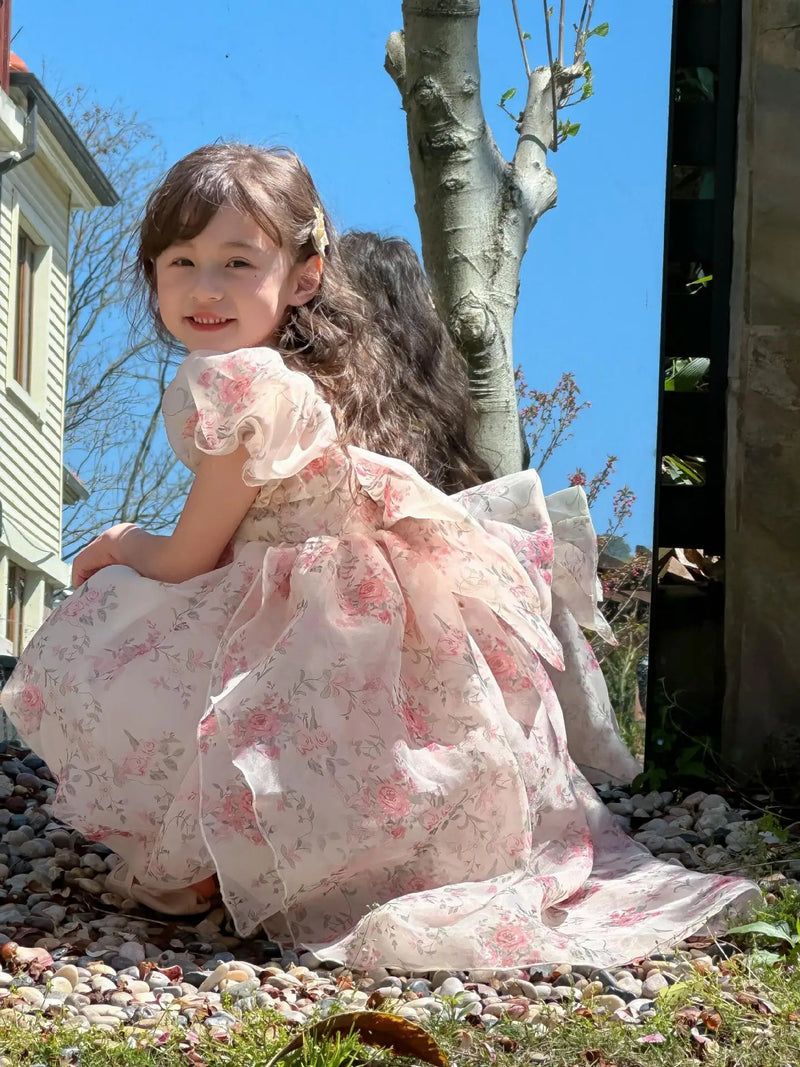 Casual Summer Girls Princess Dress – Sweet Floral Bow Knot Style