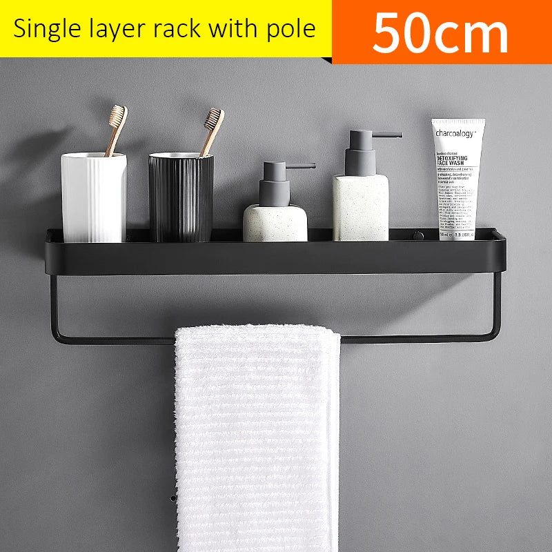 Punch-free Black Bath Shelves Bathroom Shelf Nail-free Shampoo Holder Shelves Storage Shelf Rack Bathroom Basket Holder ML1018