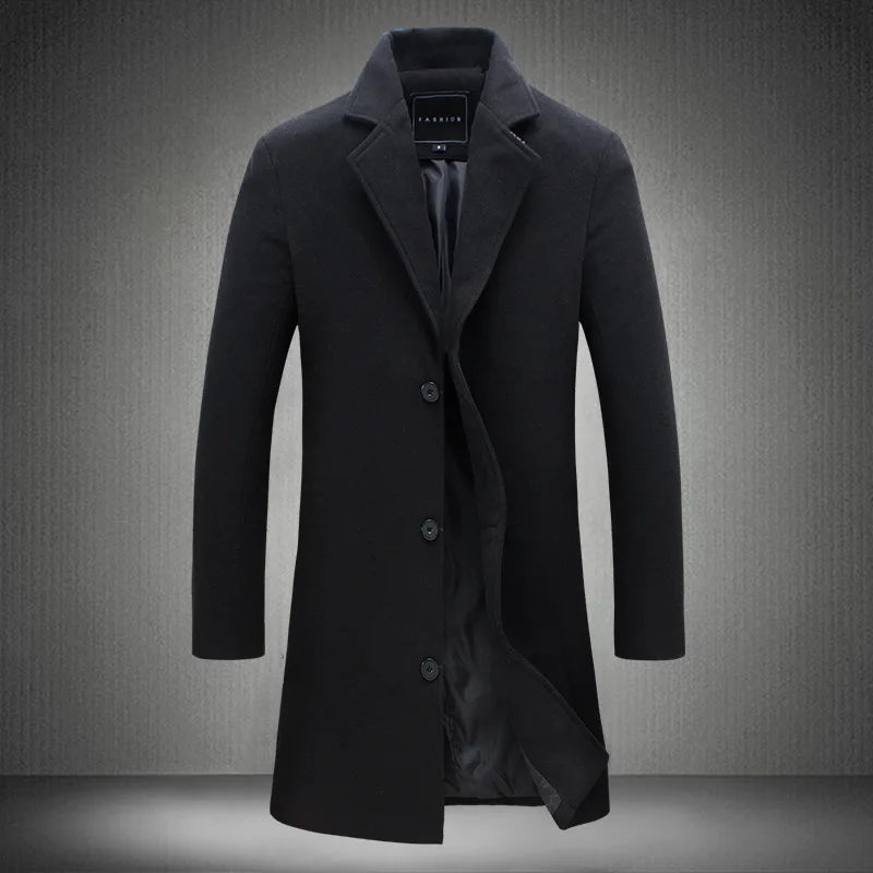 Trench Men Mid Length Coats Turn Down Collar Full Sleeve Single Breasted Jackets Casual Regular Open Stitch Autumn Winter