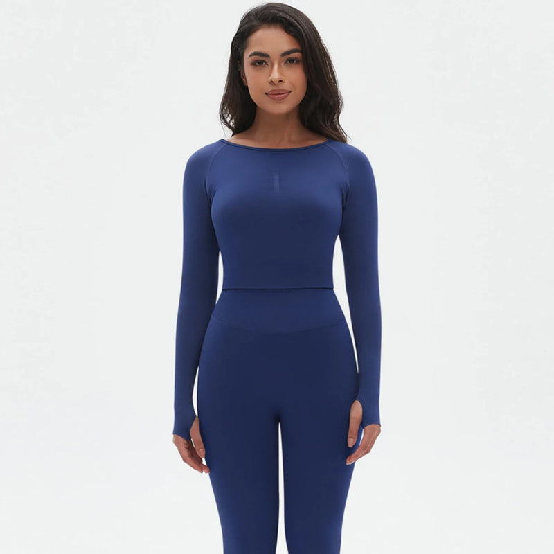 Seamless Two Piece Sets Womens Outifits Long Sleeve Gym Fitess Sport Set Yoga Leggings Matching Sets Exercise Tracksuits Female