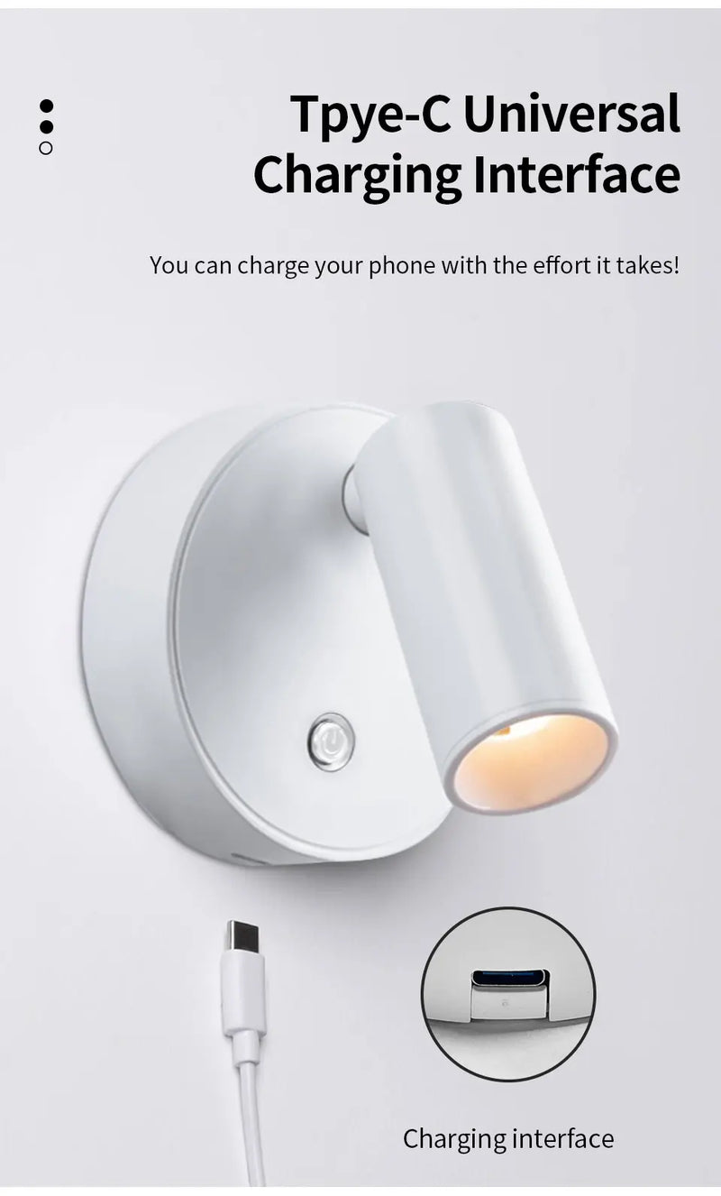 LED Light Magnetic Rechargeable Wall light Spotlight Wireless No Punch Reading Light With Touch Switch Dimmable Bedside Lamp