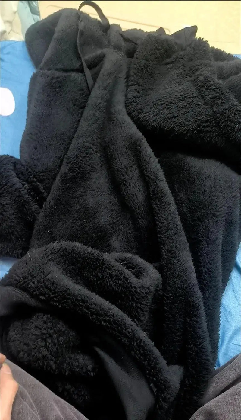 Loose Hoodies Woman Sweatshirt Casual Flannel Solid Pullover Autumn Winter Coat Y2k Fleece-lined Thicken Hooded Warm Soft Jacket