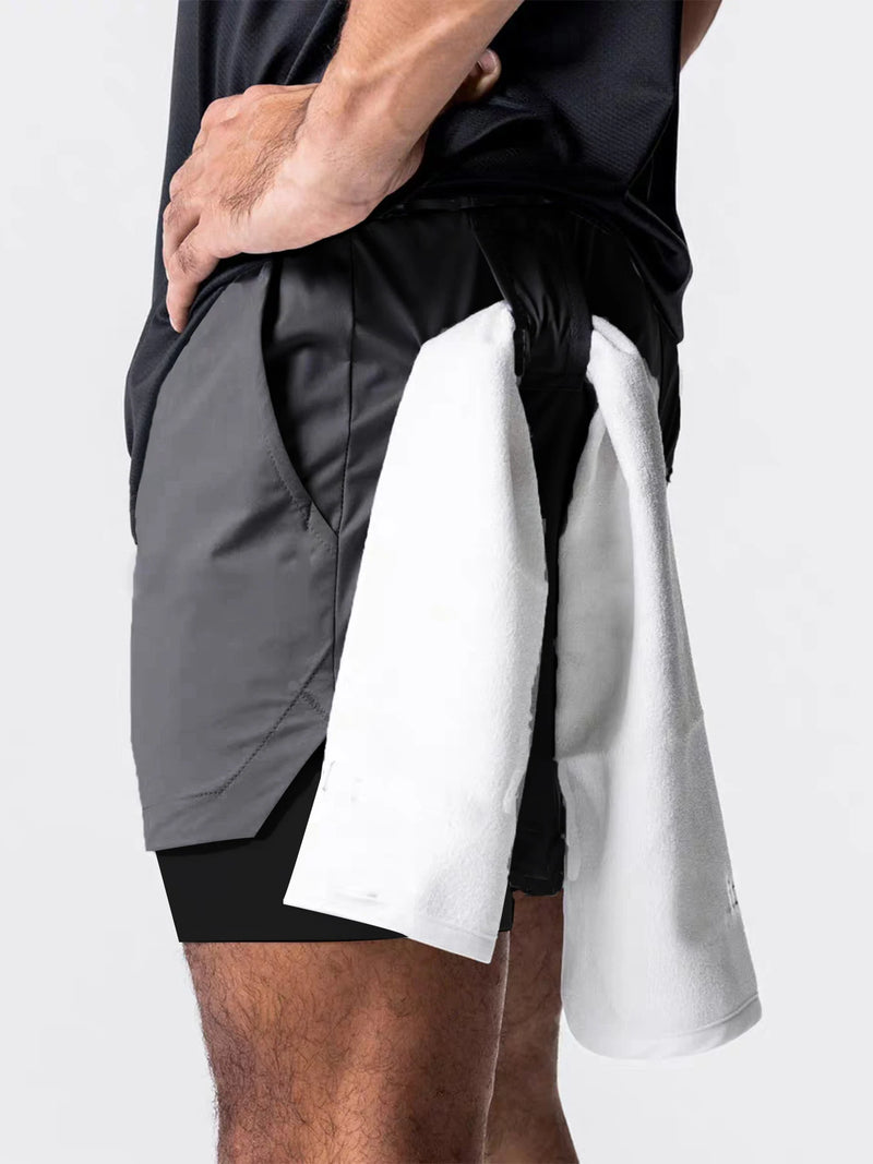 Sports shorts for men, double layered, quarter quick drying, elastic basketball, running training equipment, deep squat fitness,
