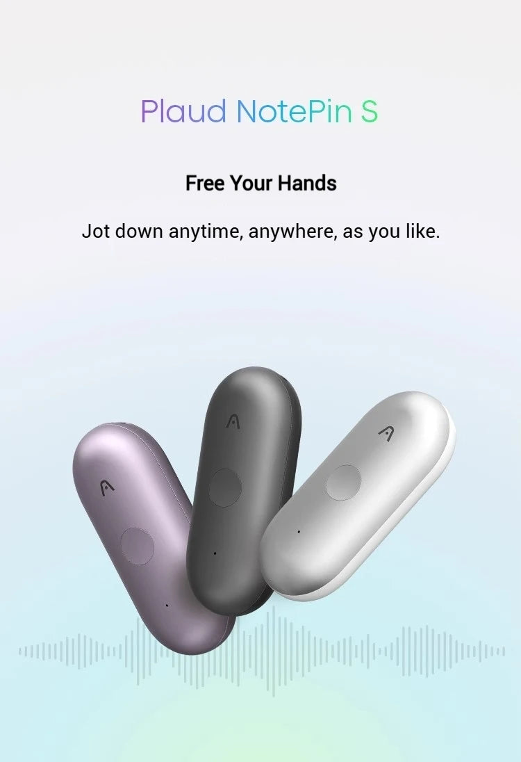 New Plaud Notepin S Wearable AI Voice Recorder, AI Notetaker, Smart Transcription & Summarization, with Wristband & lapel clip