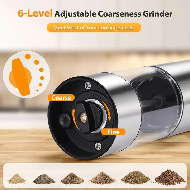Electric Salt and Pepper Grinder Set – USB Rechargeable Adjustable Coarseness Mills with LED Light