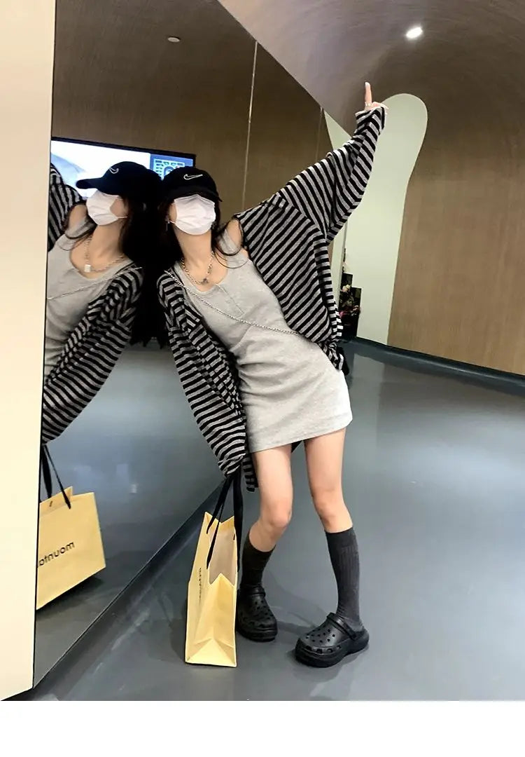 Sweatshirts Women Striped Chic Loose All-match Design Summer Simple Daily Retro Students Tender Sun-proof Classic Korean Style