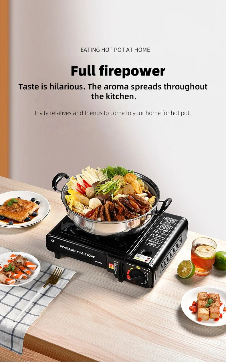 Portable chimney-style stove, suitable for outdoor barbecuing, camping and family gatherings. Multi-functional compact cooking