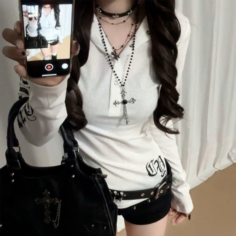 Coquette Aesthetic Hooded T-Shirt Women&