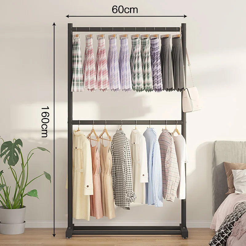 Double Layer Floor-Mounted Clothes Drng Ra Bedroom Balcony Single Rod Storage elf Space-Saving Easy-To-Use Painted Steel