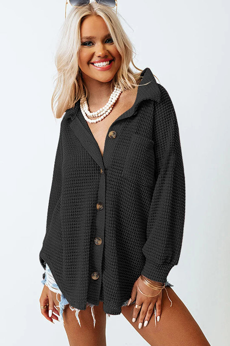 Women’s Oversized Button-Down Blouse – Casual Boho Long Sleeve Shirt with Turn-Down Collar
