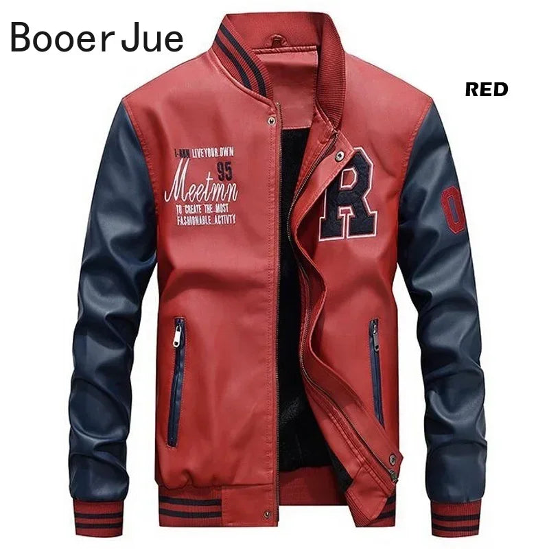 Bomber Jacket Men Baseball Motorcycle Embroidered Leather Pu Coats Slim Fit College Fleece Luxury Pilot Jackets Top Winter Coat