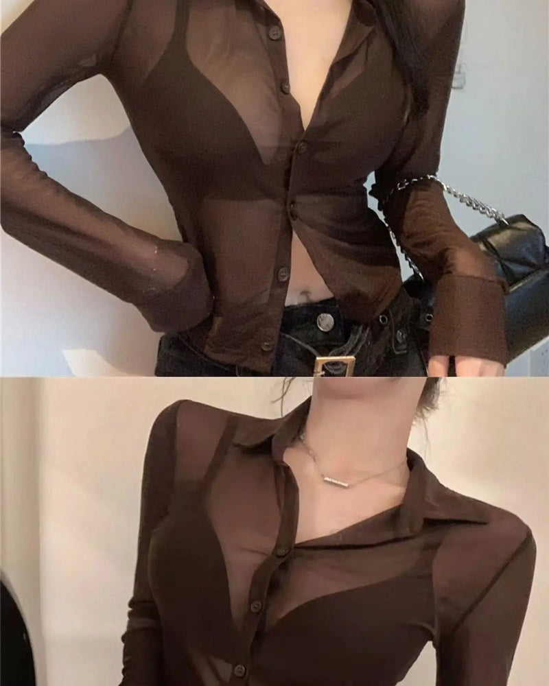 Mesh Sheer Shirts Women Long Sleeve Sunscreen Crop Tops Sexy Summer Thin Breathable Skinny Fashion Ins Streetwear Ladies Chic