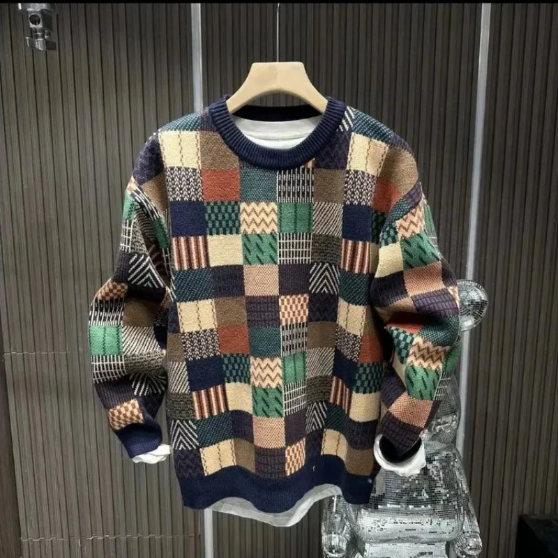 Men’s Warm Loose Fit Sweatshirt – Round Neck Pullover with Wool Lining for Autumn and Winter