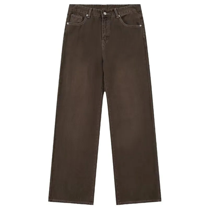 Men’s Vintage Distressed Jeans – Relaxed Straight Wide Leg Casual Denim Trouser