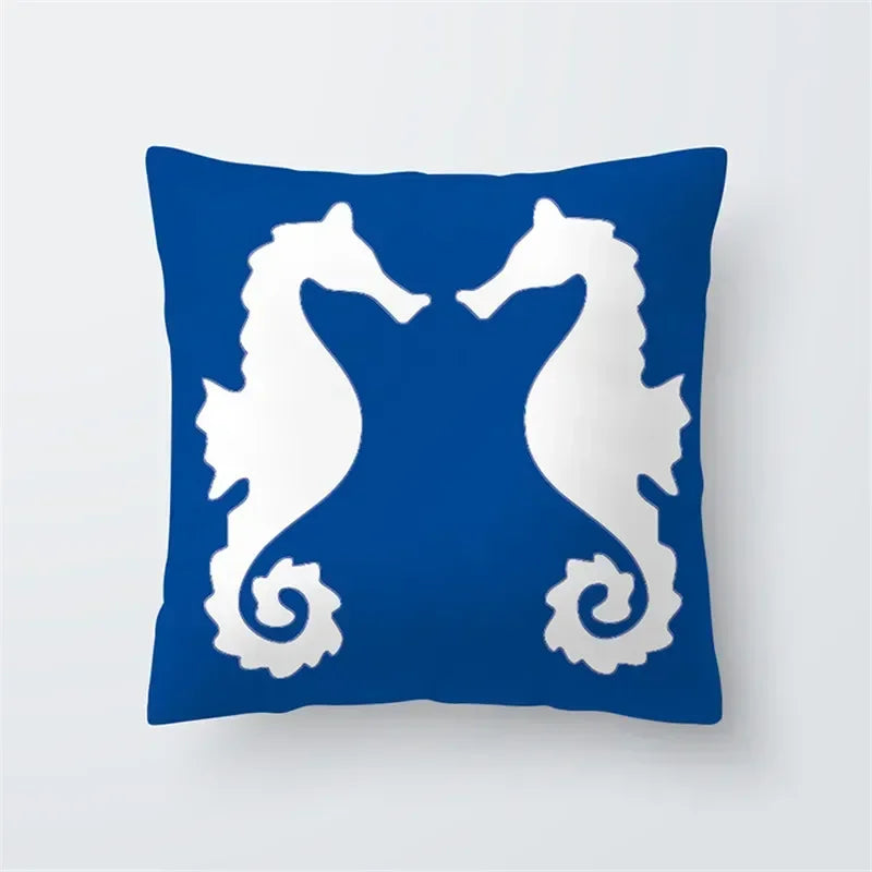 Decorative Throw Pillows Blue Geometry Pillow Cover 45x45 Polyester Cushion Cover Marine Life Pillowcase Cushions Home Decor