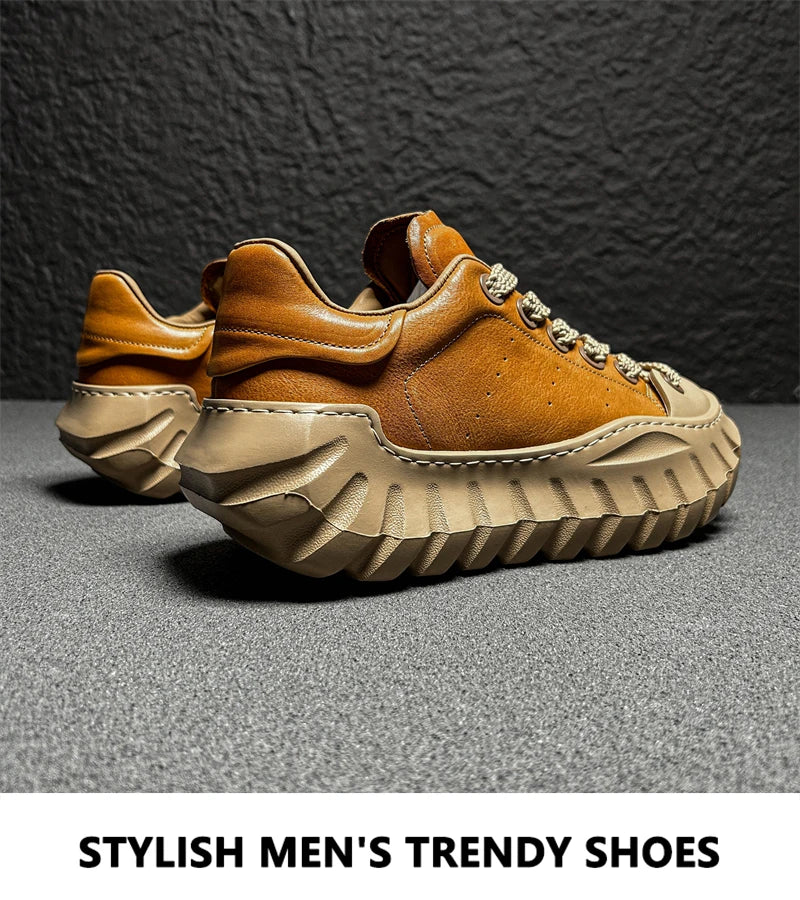 Chunky Sneakers Men Designer Sport Shoes Fashion Casual Microfiber Leather Breathable Height Increased Flat Platform Board Shoes