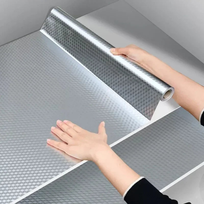 Kitchen Oil Proof Wallpaper Self Adhesive Aluminum Foil Sticker Waterproof Heat Resistant Liner for Cabinet Backsplash Wall Deco