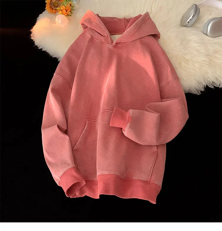 Men’s Vintage Washed Hoodie – Loose Fit Streetwear Pullover for Casual Harajuku Style