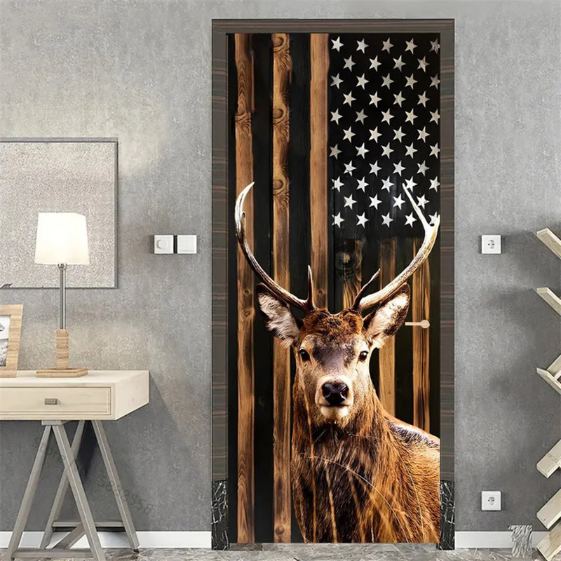 Wooden Door Mural Decal Sticker Peel and Stick Removable Self-Adhesive Brown Wood Grain Red Brick Door Wallpaper for Home Decor