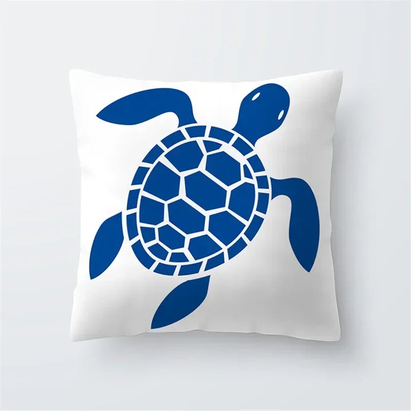 Decorative Throw Pillows Blue Geometry Pillow Cover 45x45 Polyester Cushion Cover Marine Life Pillowcase Cushions Home Decor
