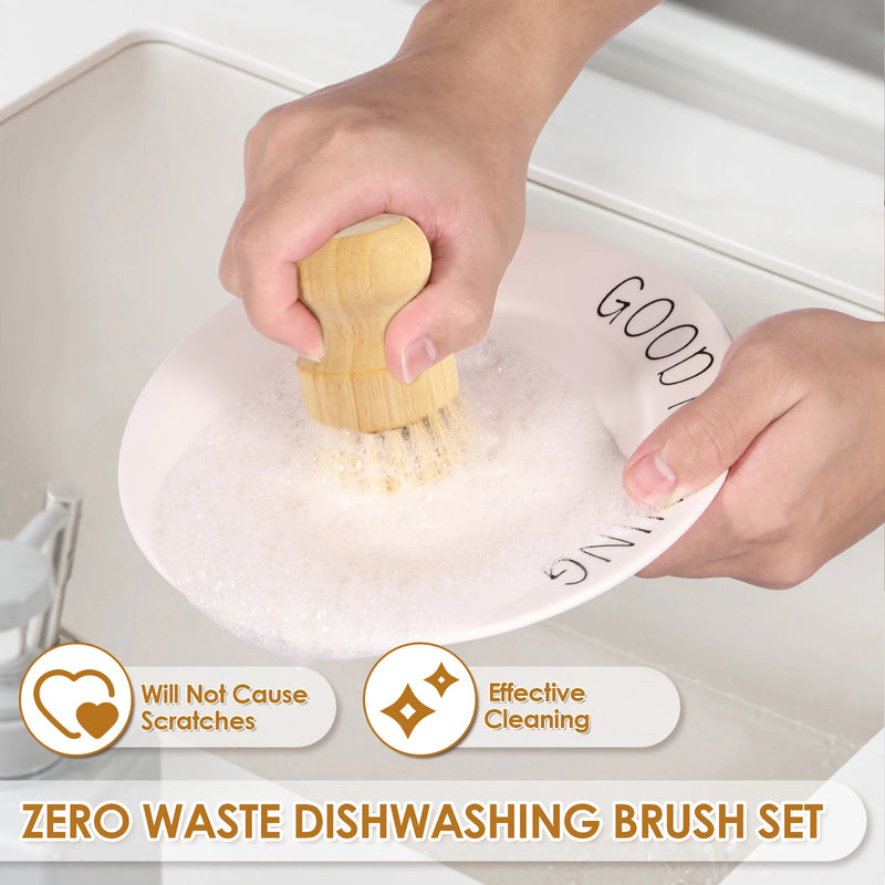 4/5Pcs Bamboo Dish Scrub Brushes Replaceable dish brush Kitchen Wooden Cleaning Scrubbers Household Cleaning Brush Cleaning Tool