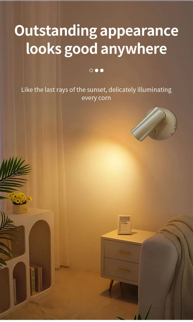 LED Light Magnetic Rechargeable Wall light Spotlight Wireless No Punch Reading Light With Touch Switch Dimmable Bedside Lamp