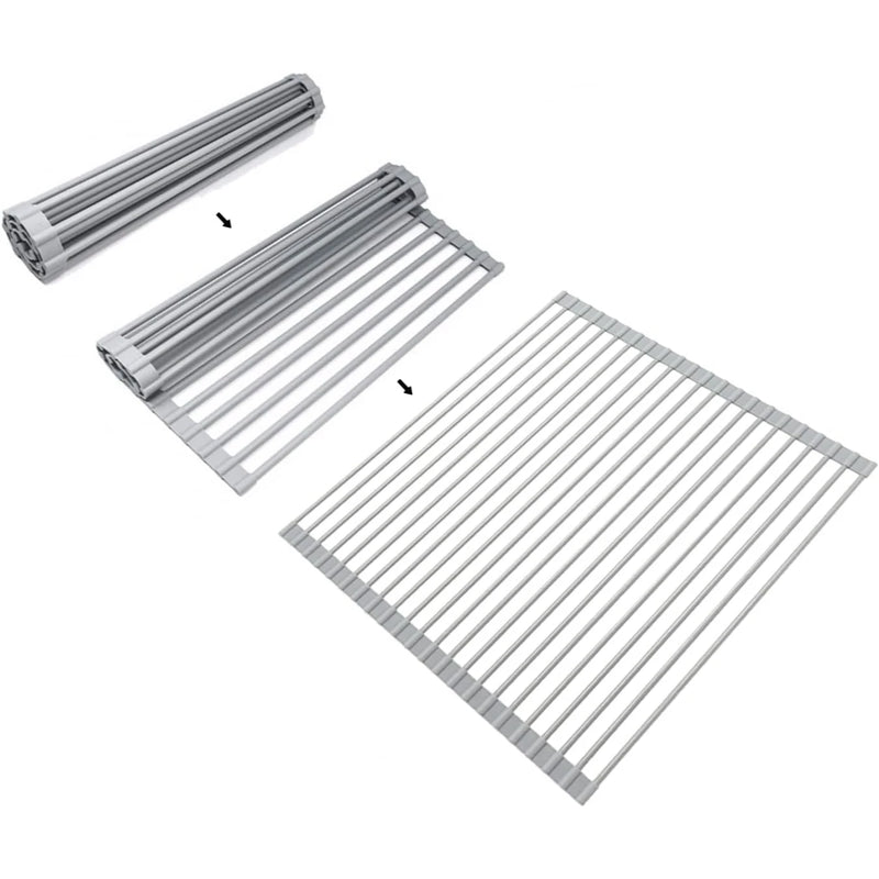 Large roll dish drying rack foldable dish rack sink drainer roll sink drying rack full silicone coated stainless steel dish