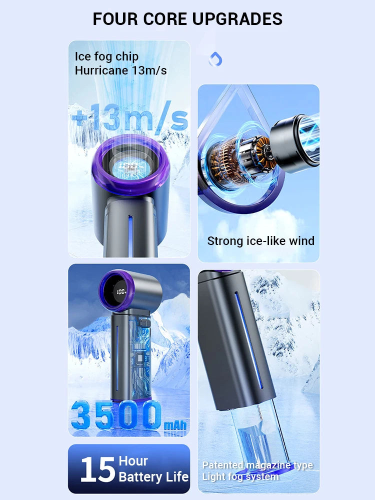 Portable Misting Fan Handheld Fan Electric Hand Fans Ice Wind At 199 Gear Nano Cold Mist Cooling Fan 3500mah USB Rechargeable