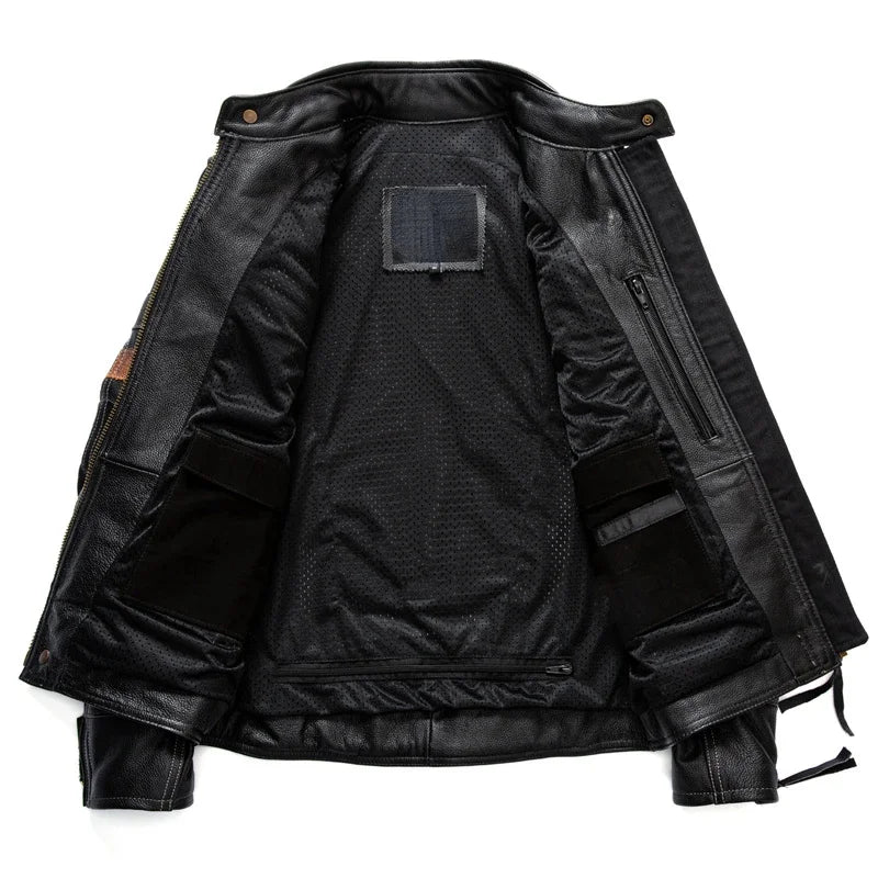Protective Rider Clothing Natural Cow Leather Jacket Men Motor Biker Coat Mens Motorcycle Genuine Jaqueta