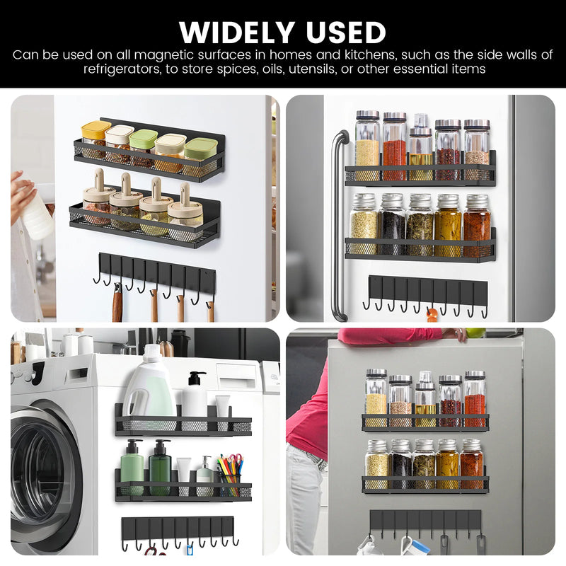 Magnetic Fridge Shelf Spice Storage Rack Multifunctional Hook Rack Seasoning Organizer for Kitchen and living room