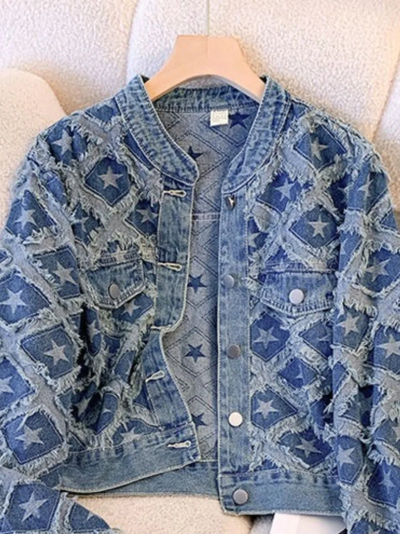 Denim Jacket Women Autumn New InTassel Short Jacket Top Fashion Loose Outerwear Single Breasted Long Sleeved Casual Jeans Coat