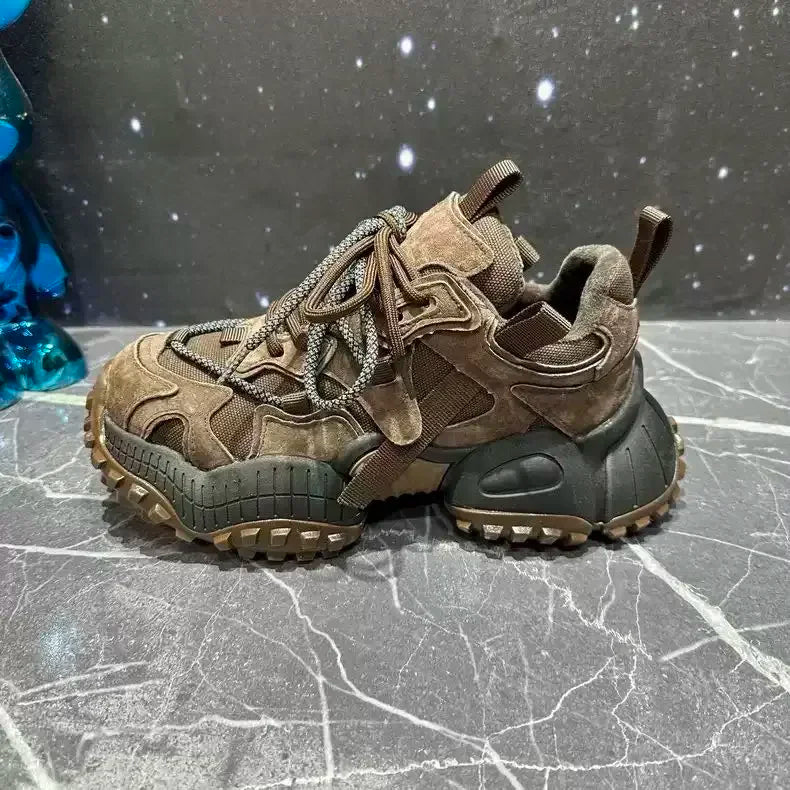 Chunky Sneakers Men Designer Mountaineering Shoes Fashion Casual Leather Fabric Breathable Height Increased Platform Sport Shoes