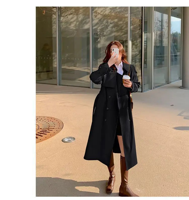 Women’s Double-Breasted Lace Trench Coat – Elegant Autumn Windbreaker and Casual Raincoa