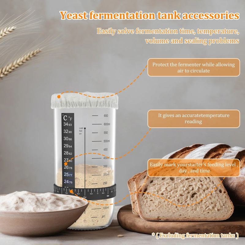 7 Pcs Sourdough Starter Kit Sourdough Starter Accessories Kit with Cloth Covers Temperature and Date Marked Feeding Bands
