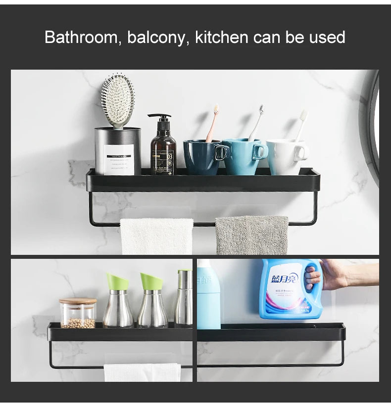 Punch-free Black Bath Shelves Bathroom Shelf Nail-free Shampoo Holder Shelves Storage Shelf Rack Bathroom Basket Holder ML1018