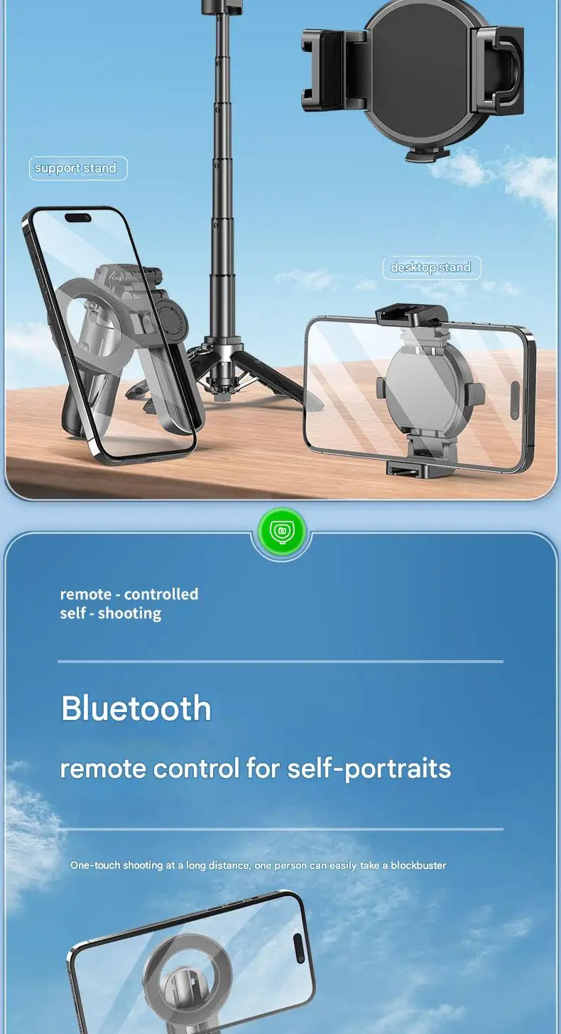 Upgraded Multi-Function Foldable Magnetic Phone Holder Selfie Stick with Remote Control – 360° DSLR-Style Rotation Tripod Stand