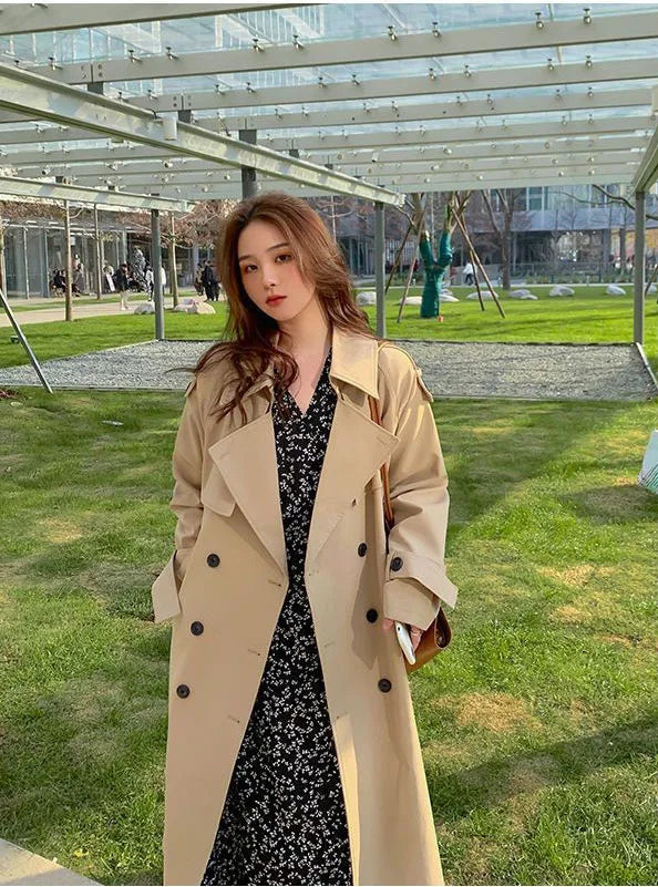 Women’s Double-Breasted Lace Trench Coat – Elegant Autumn Windbreaker and Casual Raincoa