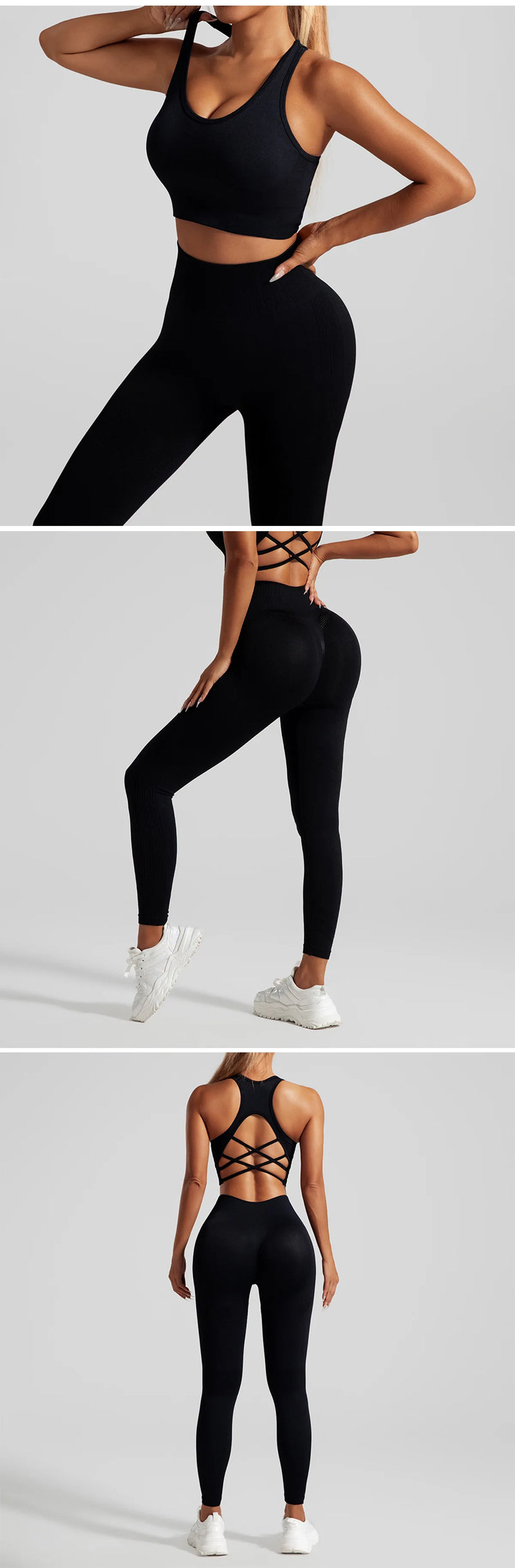 Seamless Yoga Set Two Piece Set Womens Outifits Workout Gym Set Fitness Clothing Tracksuit Backless Crop Top Leggings Sport Suit