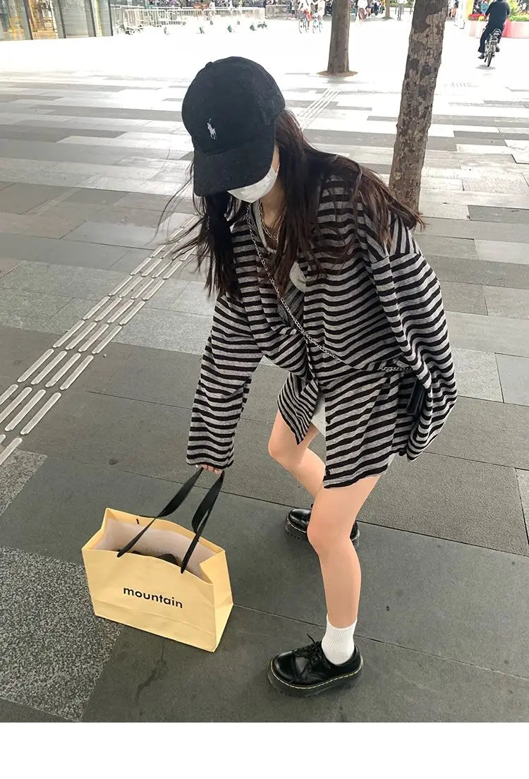 Sweatshirts Women Striped Chic Loose All-match Design Summer Simple Daily Retro Students Tender Sun-proof Classic Korean Style