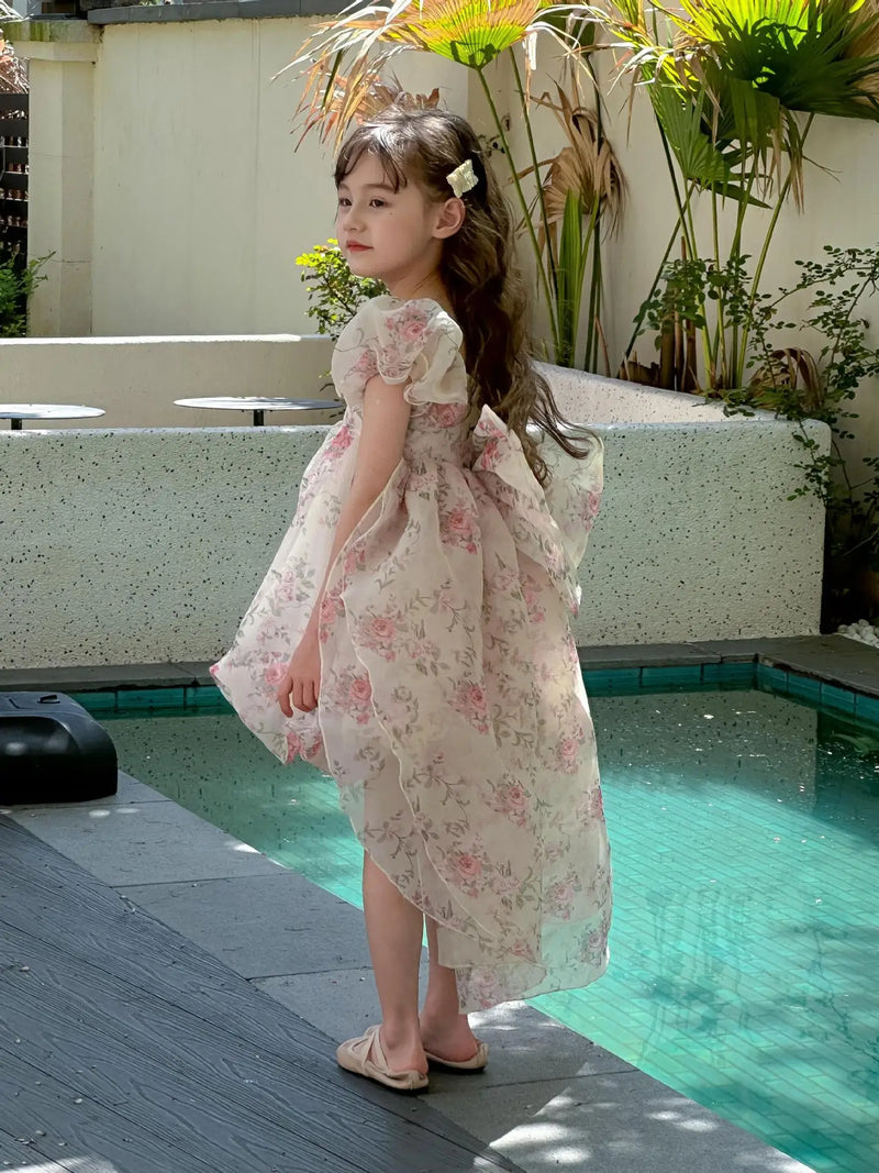 Casual Summer Girls Princess Dress – Sweet Floral Bow Knot Style