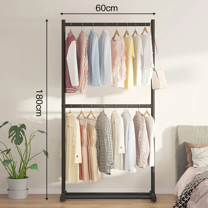 Double Layer Floor-Mounted Clothes Drng Ra Bedroom Balcony Single Rod Storage elf Space-Saving Easy-To-Use Painted Steel