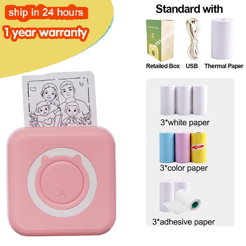 Portable Thermal Printer MINI Wirelessly BT 203dpi Photo Label Memo Wrong Question Printing With USB Cable Imprimante Portable