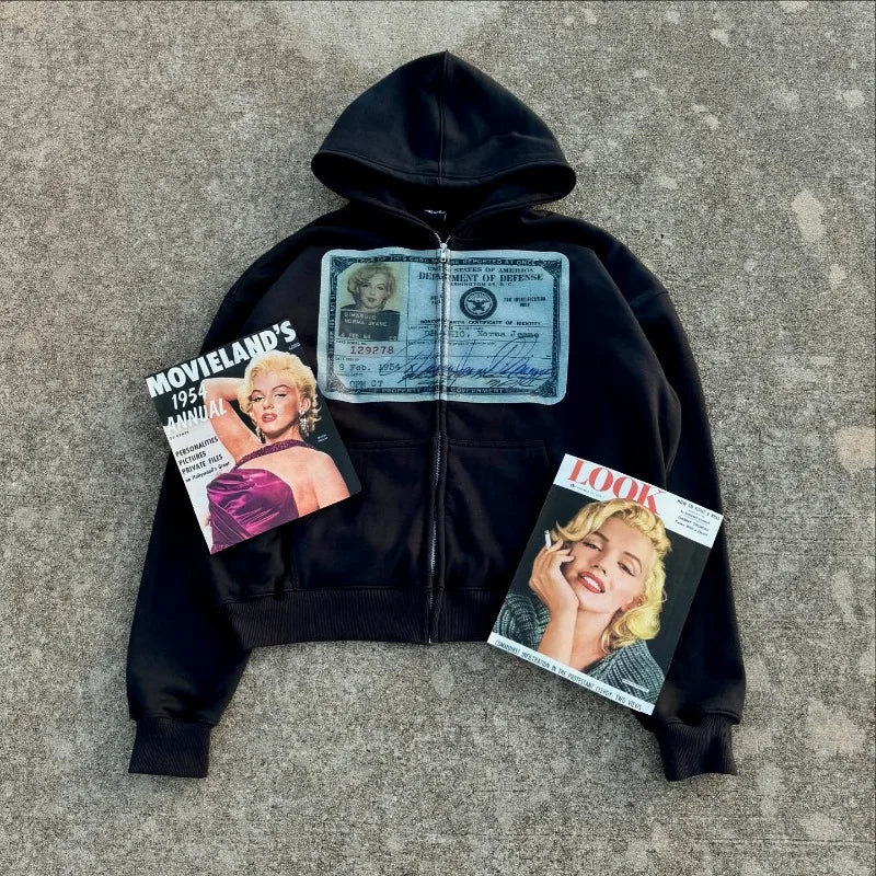 Tatiana Haven Y2K Retro Zip-Up Hoodie – Unisex Streetwear Long Sleeve Hooded Sweatshirt